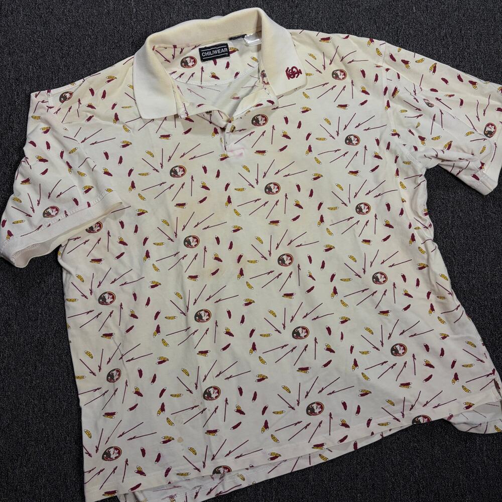 Vintage Y2k Florida State Seminoles Mini Logo Football White Polo Men's XXL